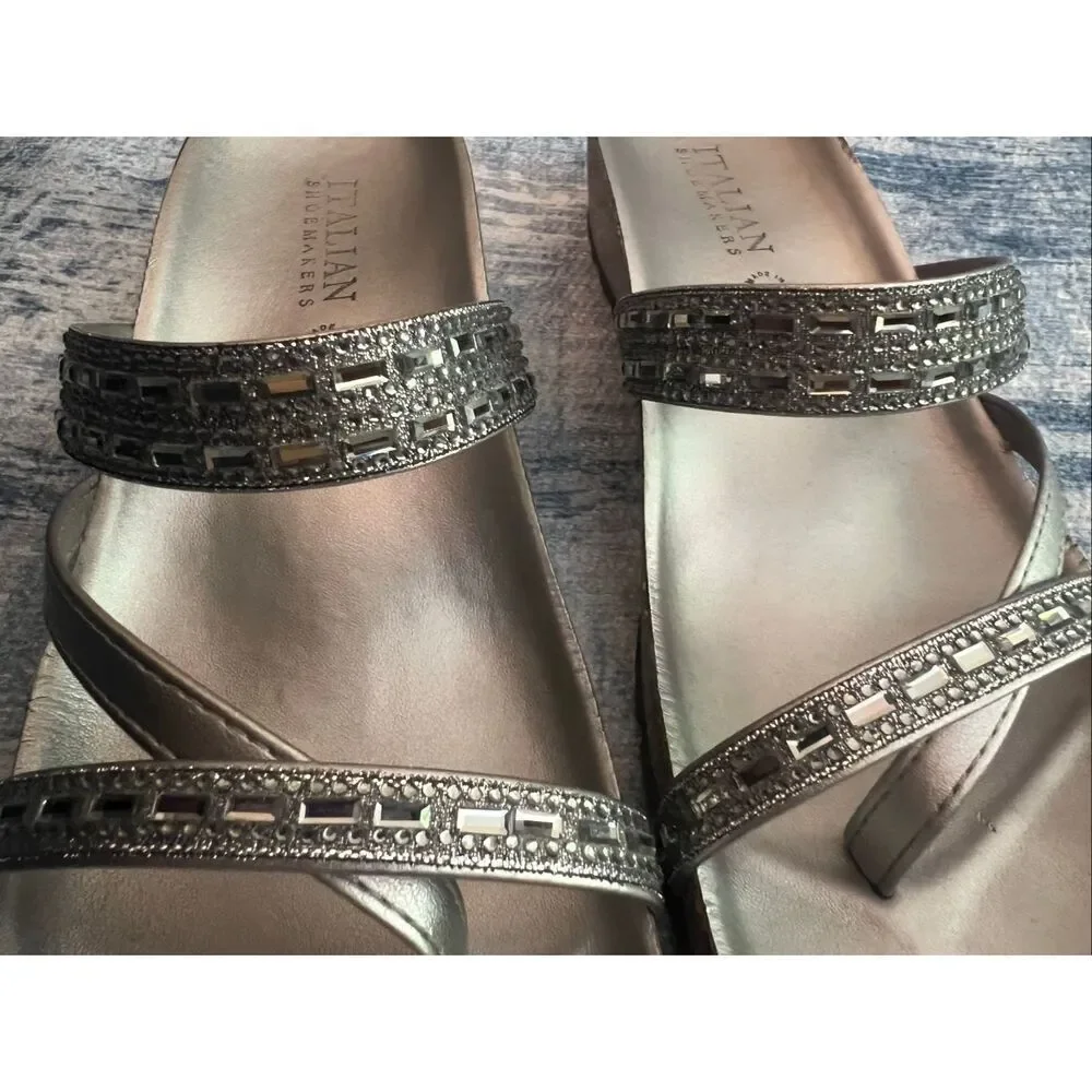 Italian Shoemakers Pewter Metallic Wedge Strappy Sandals Women's 6.5